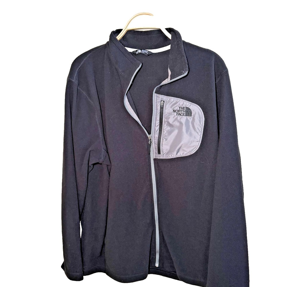 North Face Mens Fleece Jacket XL Quarter Zip Fleece Lined Black Gray Pocket